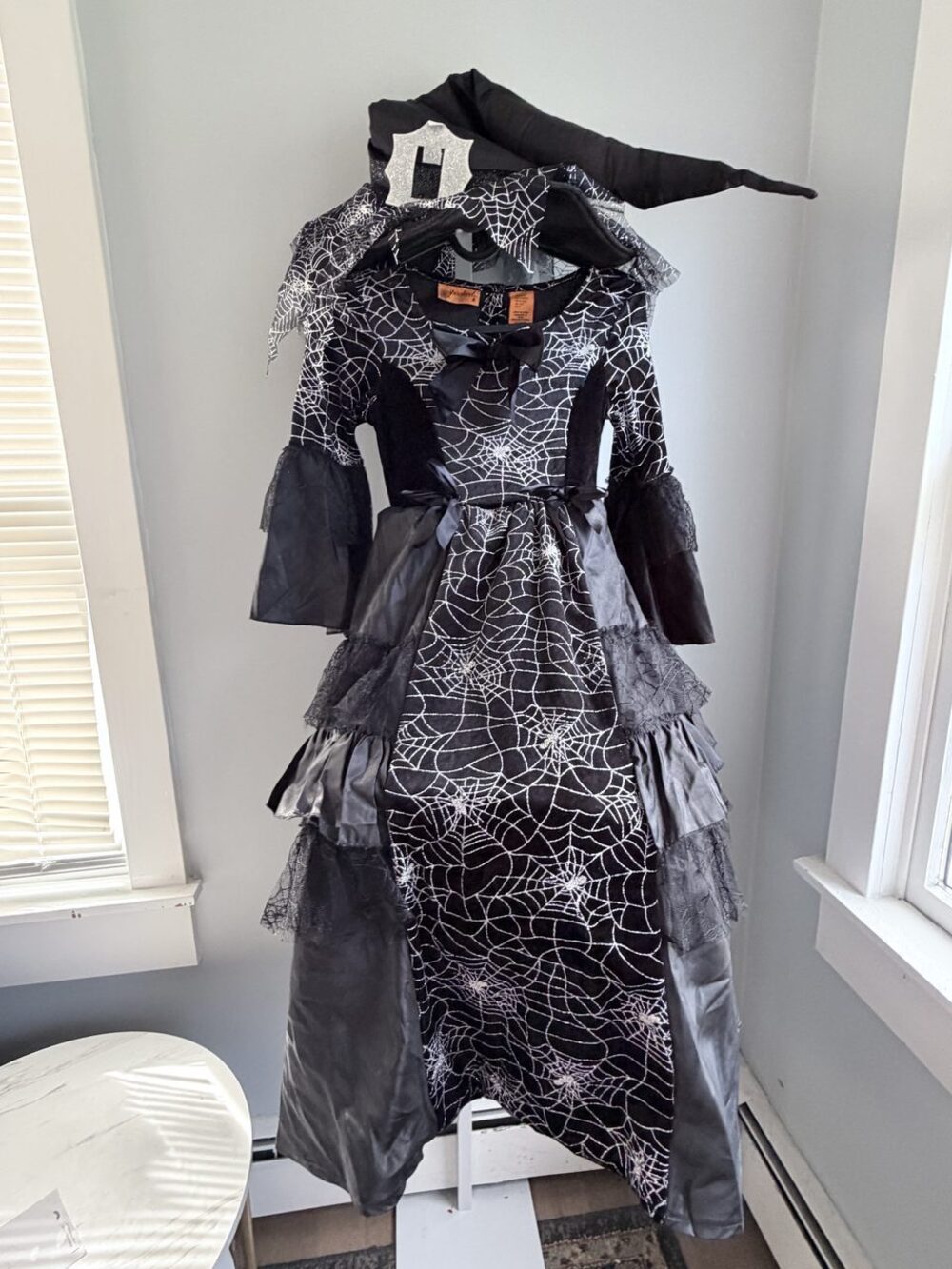 Spooked Black Spiderweb Witch Costume Dress + Witch Hat 6/6X
